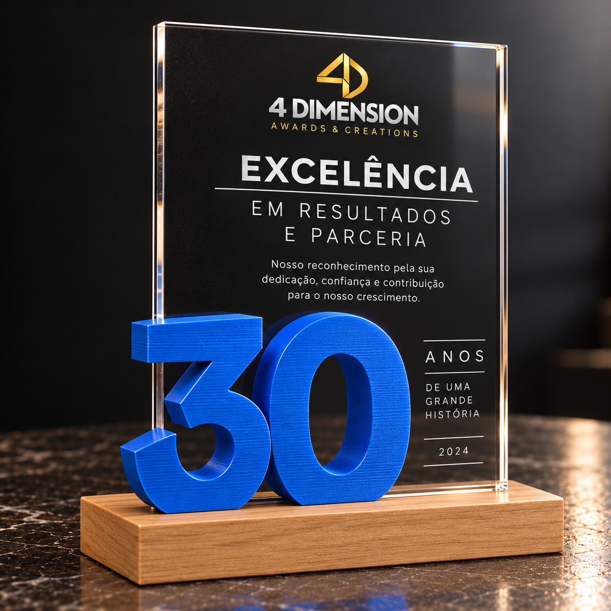 Acrílico + Impressão 3D + Madeira nobre
